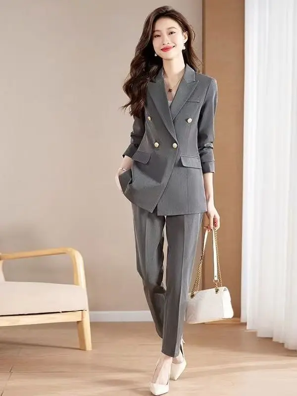 

New Arrival Black Career Suit Set for Spring Autumn University Students Company Label Removed Long Sleeve High Waist Pants