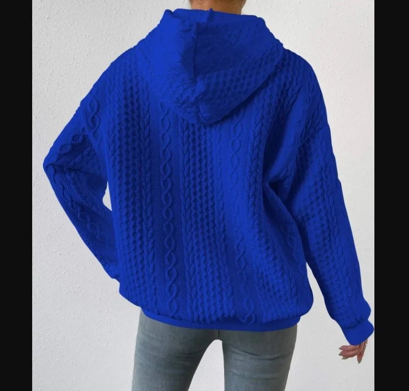 Women's Oversized Medium Weight Long Sleeve Solid Color Hoodie with Drawstring Casual Mid-Length Jacquard Women's Sweatshirt