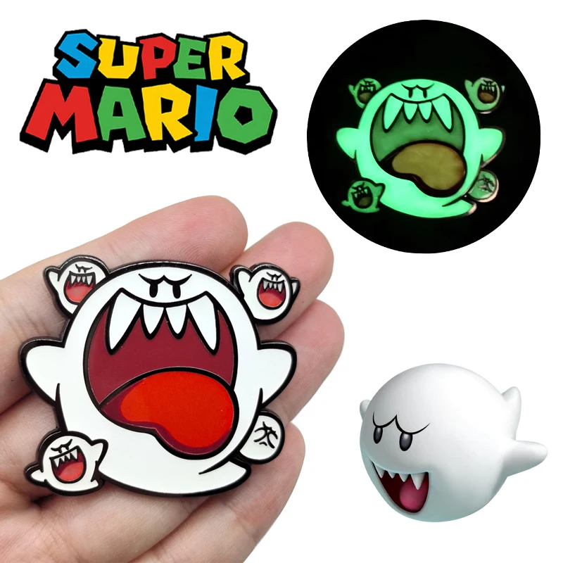 Super Mario Glow Enamel Pins Cute Ghost Boo Bag Brooch Cartoon Anime Badges Denim Lapel Pin Jewelry Decor Gift for Kids Friend