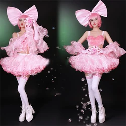 Adults Festival Outfit Sexy Gogo Dancer Costumes Women Cosplay Pink Top Tutu Skirt Nightclub Ds Dj Party Stage Rave Wear XS7278