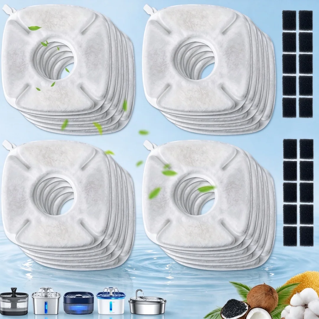 Replace the pet cat water dispenser filters (12 filters and sponges) compatible with multiple VEKEN pet water dispensers
