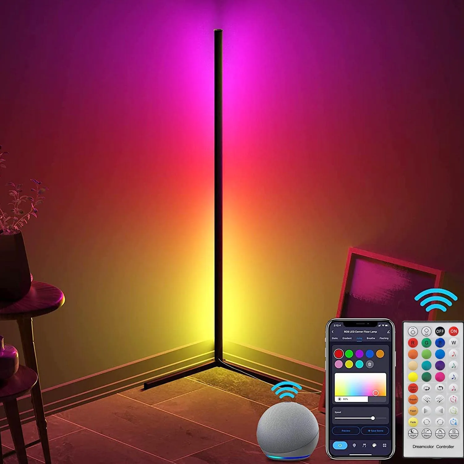 WIFI Tuya Corner Standing Floor Lamp Smart Alexa Lamp RGB Mood lighting 59