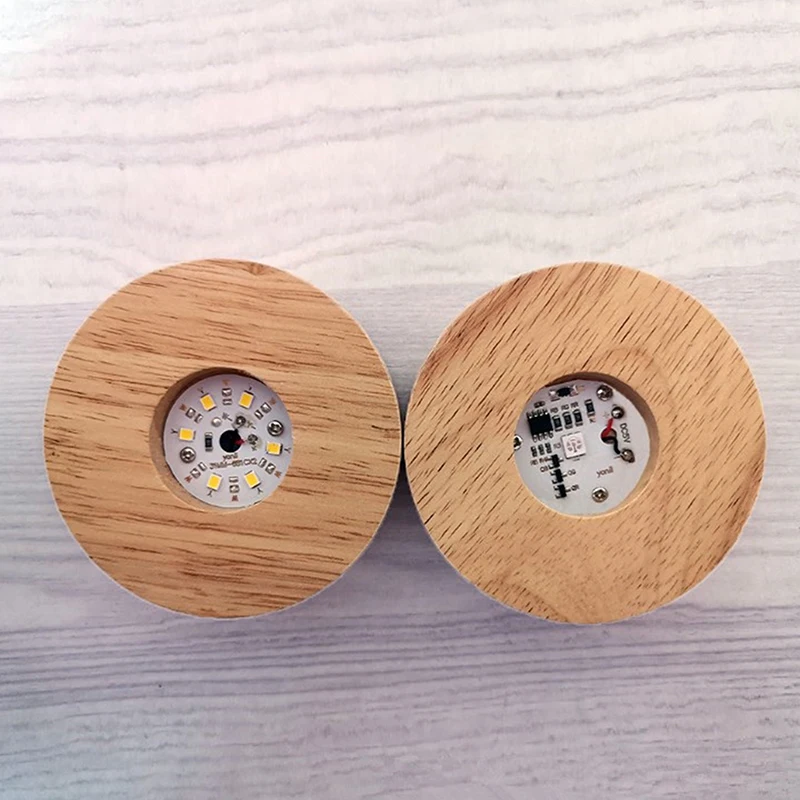 8cm Round Wooden LED Light Dispaly Base Stand Holder 3D Table Night Lamp Base Crystal Glass Resin Art Ornaments