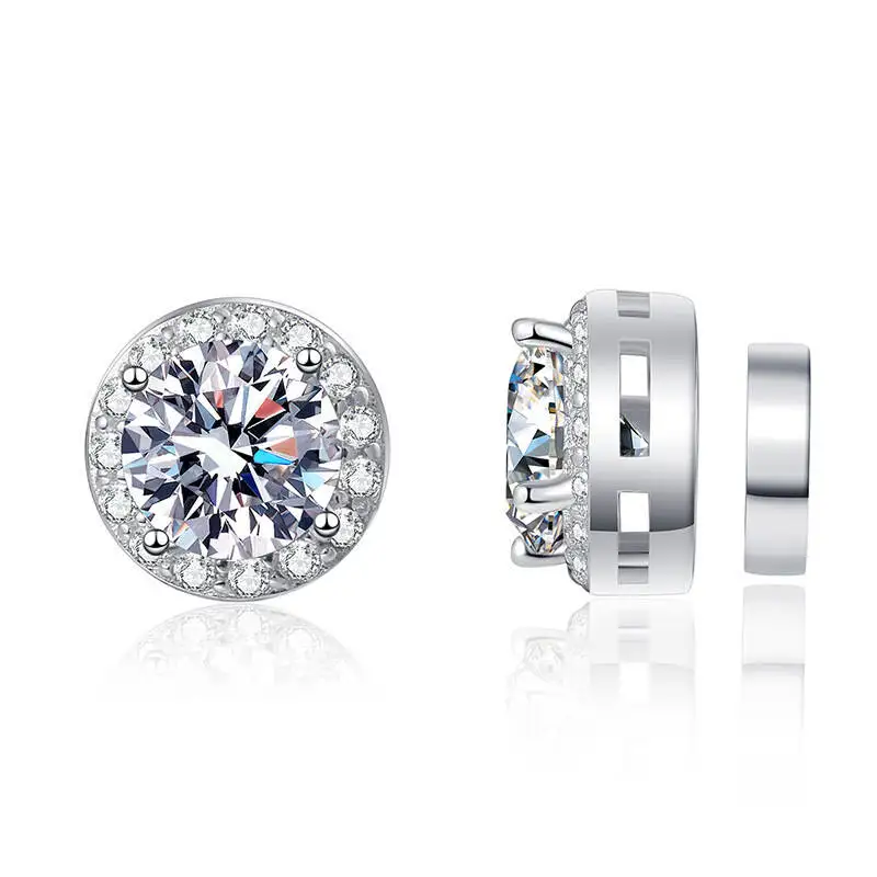 

925 Sterling Silver Round Cut D VVS1 Moissanite Halo Stud Earrings Push Back Solitaire Earrings For Women