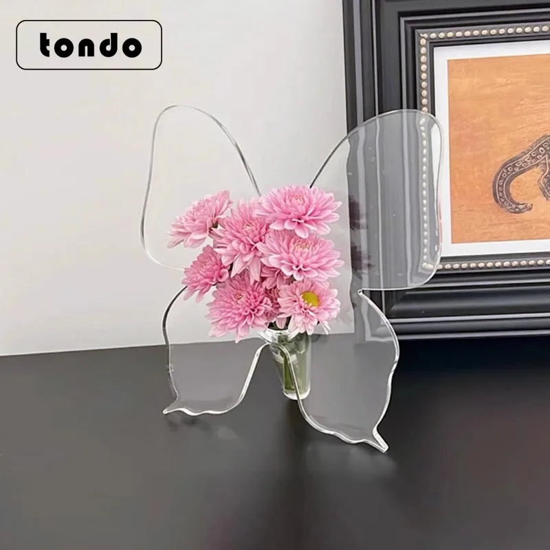 HYS high-transparency acrylic butterfly-shaped vase, simple vase, living room home decoration ornament, raising vase