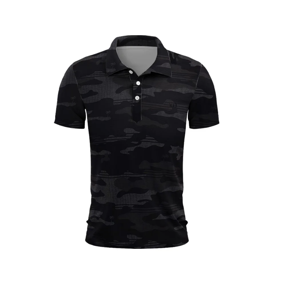 Men\'s Golf Polo Shirt Camouflage Print Men\'s Summer Golf T-Shirt Top Quick Dry Top Golf Club Button T-Shirt Polo Shirt