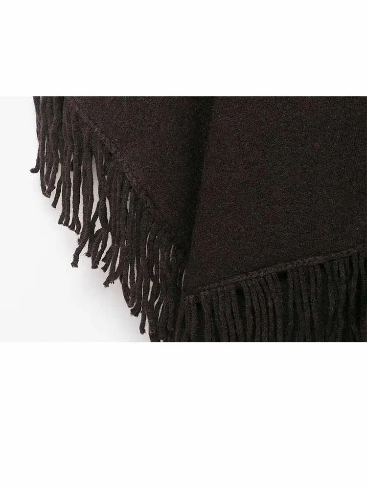 

HH New Woman Early Spring Design Sense Versatile Tassel Decoration Knitting Cape Style Coat Female Commuting Loose Daily Coat