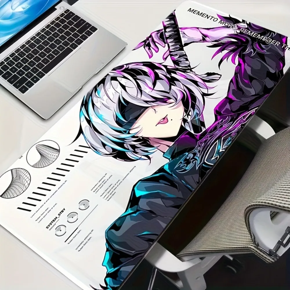 The anime girl designs a large game mouse pad with bright black and white anime art office desk accessories gaming mouse pad