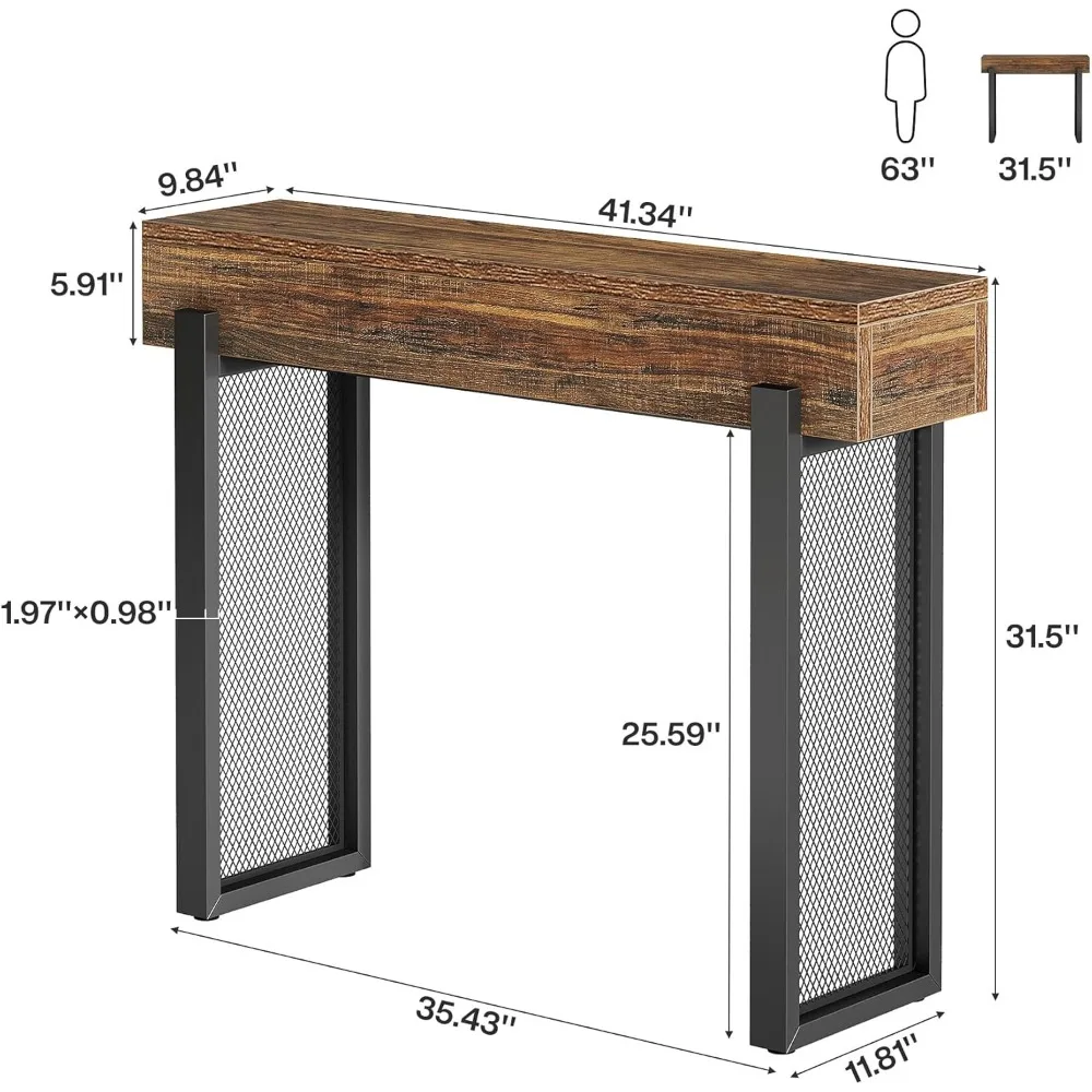 41 طاولة كونسول صغيرة، طاولة مدخل خشبية مع مساحة تخزين، طاولة أريكة صناعية ضيقة مع أرجل معدنية شبكية #2
