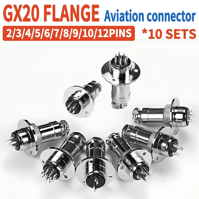 10Sets GX20 High Quality Electrical Connector with flange 2/3/4/5/6/7/8/9/10/12 Pins Core Aviation Electrical Plug Sockets 250V