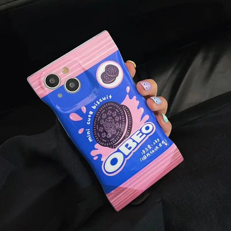 Strawberry Flavored Biscuit Phone Case,For iPhone 14 13 12 11 Pro XS MAX XR 7 8 Plus SE 2020 Silicone Cover With Chain image 3