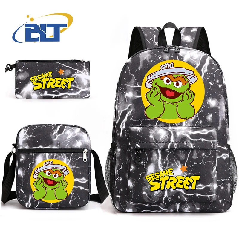 MINISO Sesame Street printed student school bag set children's pencil bag backpack shoulder bag three-piece set