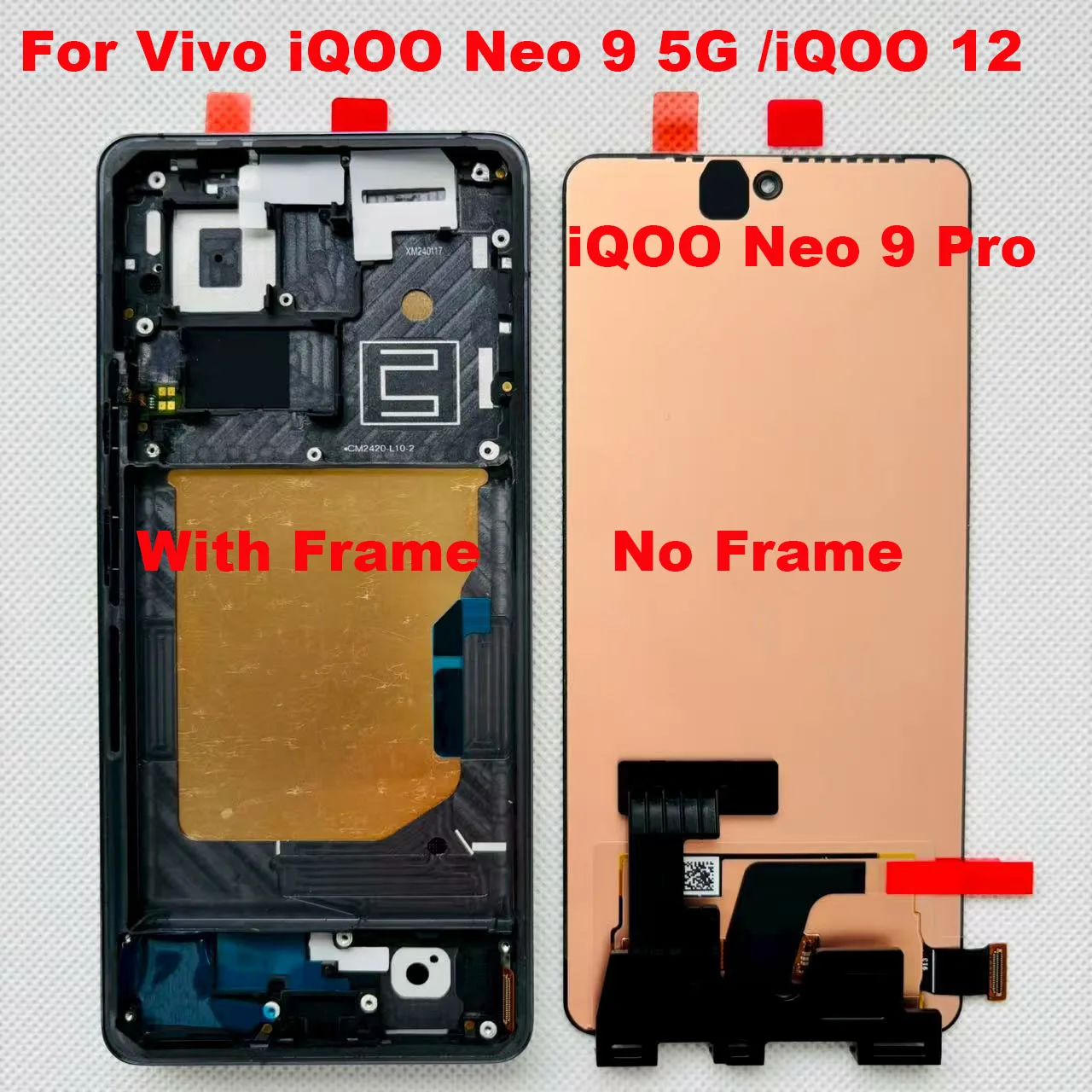 6.78' Original AMOLED For Vivo IQOO Neo 9 5G /iQOO Neo 9 Pro/iQOO 12 LCD V2338A Display Screen Touch Digitizer Assembly +Frame