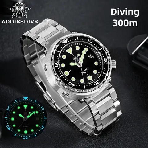 ADDIESDIVE Luxury Men's Diver's Watch 316L Stainless Steel BGW9 Super Luminous 300m Tuna Automatic Watch Men's Gift Clock AD2522