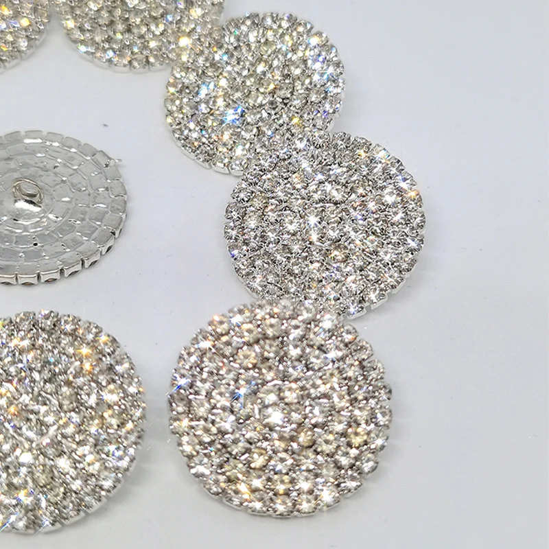 22MM Luxury Rhinestone Round Metal Buttons Of Clothing Fashion Decor Silver Sewing Button For Women Dress Apparel Emebllishments