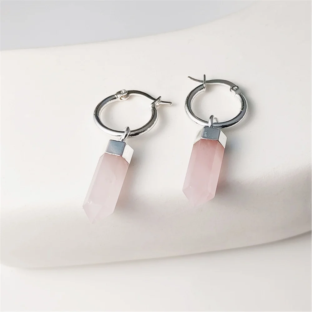 FUWO 1 Pair Natural Crystal Point Earrings,silver Plated Handmade Faceted Semi-precious Stone For Women Gift ER125Y