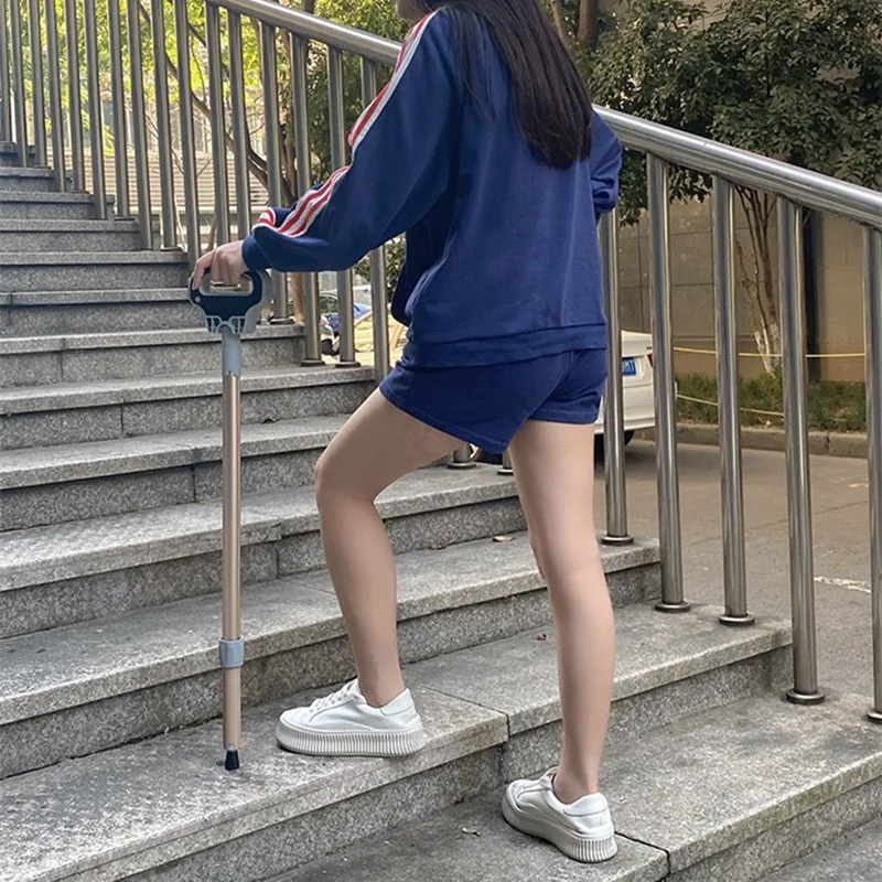 Aluminum Alloy Folding Crutch Chair, Lightweight Non‑Slip 4‑Legged Cane Stool, Multifunctional Walking Aid for Seniors