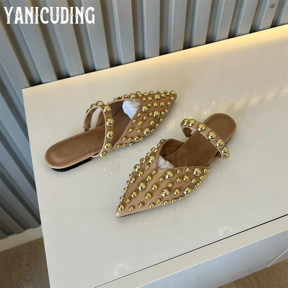 Metallic Beaded Pointed Toe Slippers Novelty Designer Handmade Flats Comfortable Slip-On Women's Flats Custom Multicolor Beads