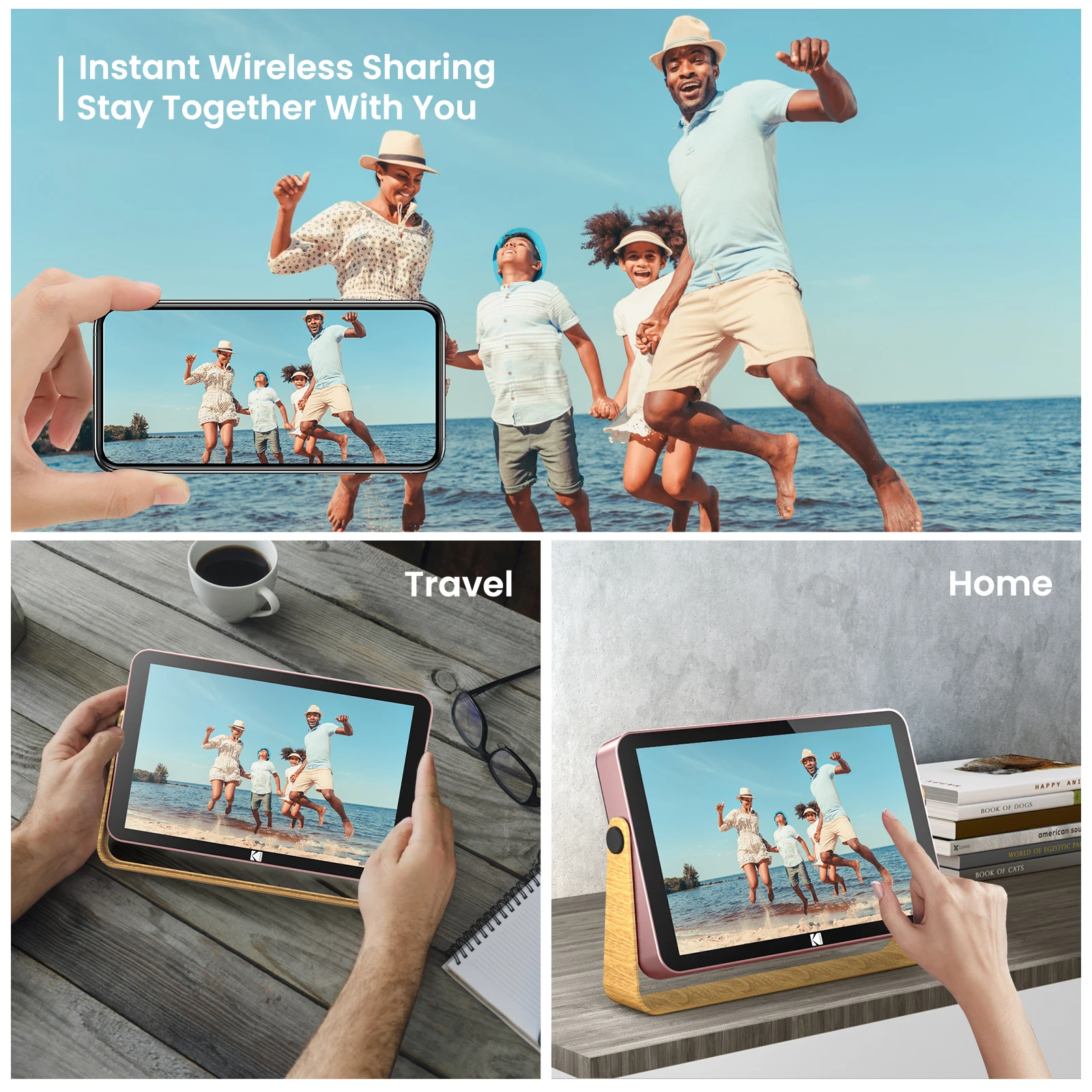 Kodak 10 Cal WiFi obraz cyfrowy rama wbudowana bateria 1280*800 ekran dotykowy IPS, 16GB przechowywanie natychmiastowe bezprzewodowe udostępnianie