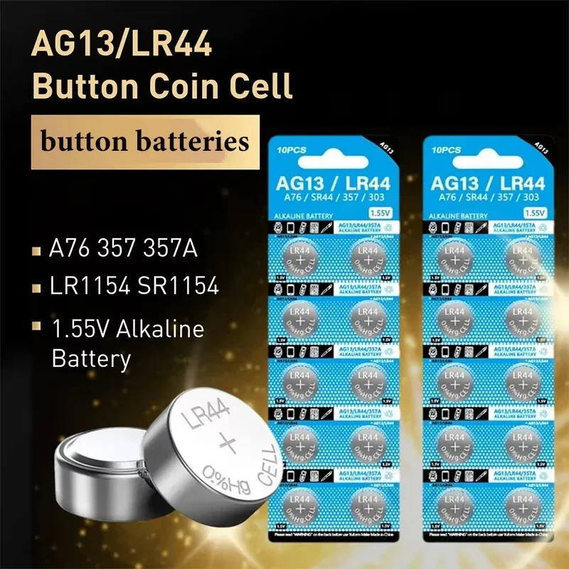 AG13 LR44 A76 357 357A LR1154 SR1154 SR44 1.55V for calculator car key watch button remote control watch alkaline button battery