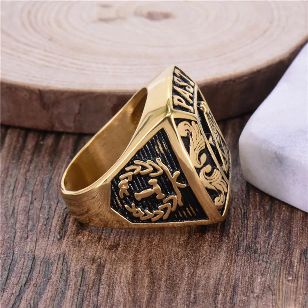 Man Stainless Steel 316L Gold Past Master free mason Masonic Jewelry ring for men