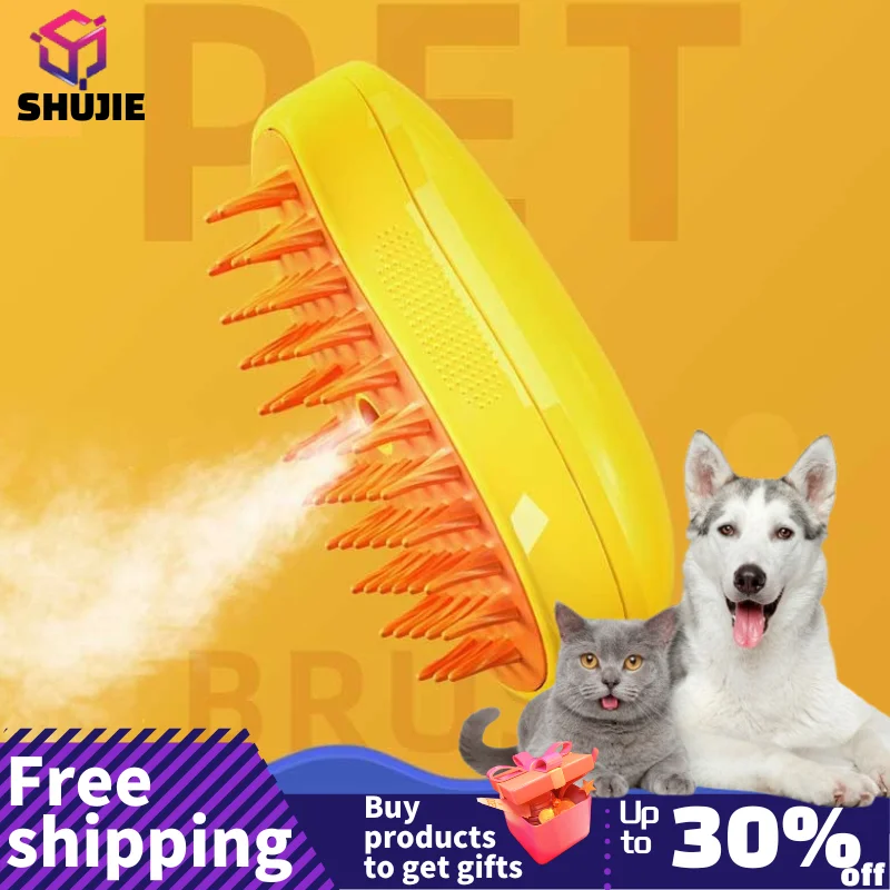 Cat & Dog Grooming Comb with Electric Spray Water Spray Soft Silicone Depilation Brush Kitten Pet Bath Brush Grooming Supplies