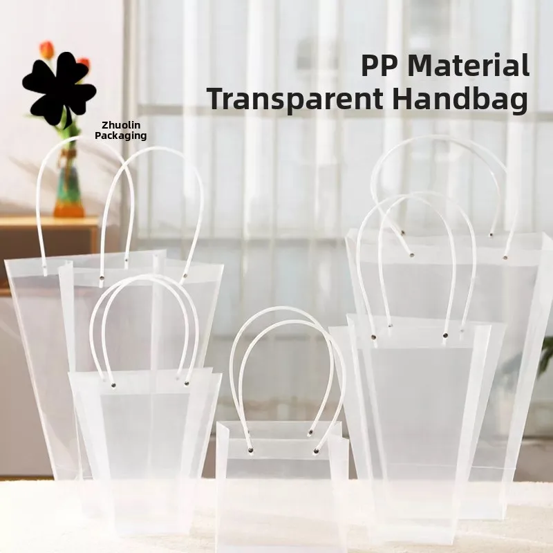 Thickened Transparent PP Handbag Floral  Flower Gift Bag Water Style Companion Bouquet Bag Direct Supply to Flower Shop