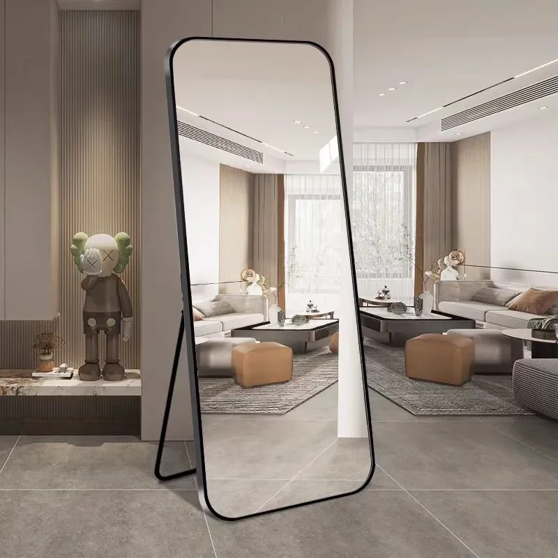 Light Luxury Full Length Mirror Aluminum Alloy Floor Standing Wall Mounted Body Mirror with Stand for Home Cloakroom Clothing