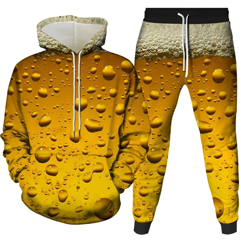 Funny Beer 3D Print Hoodie Pant Sets Men's Streetwear Sweatshirts Hoodies Sweatpants Two Piece Suits Tracksuit Men Clothing