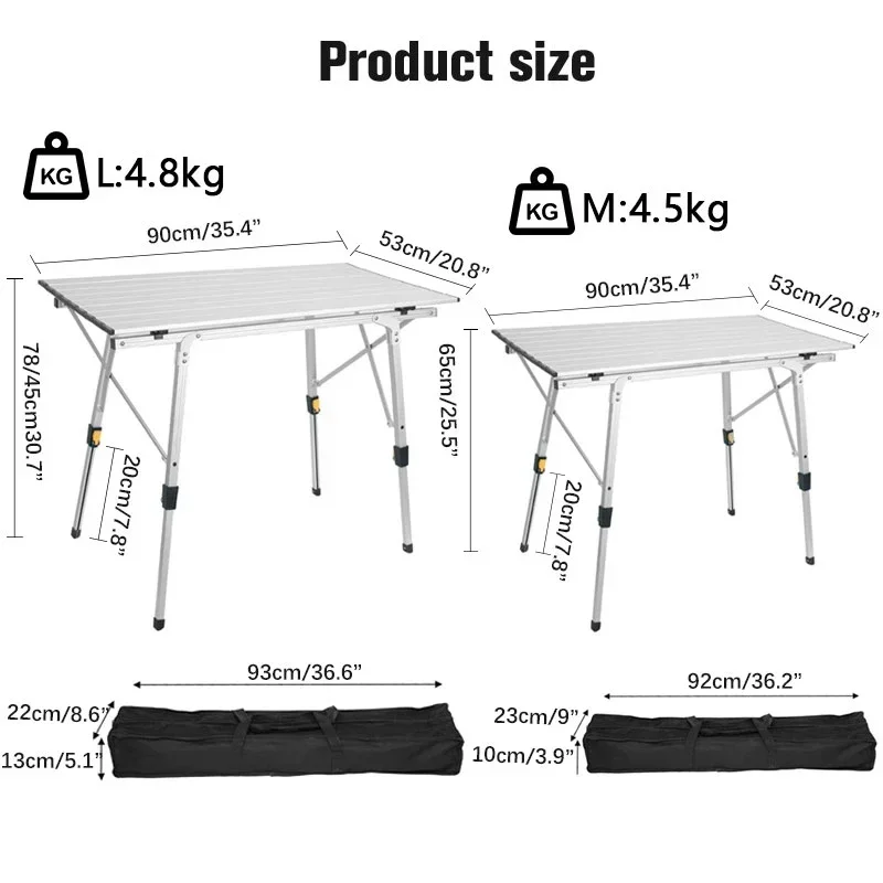 Camping Table Foldable Portable With Adjustable Legs, Aluminum Folding Table Roll Up Table With Carrying Bag