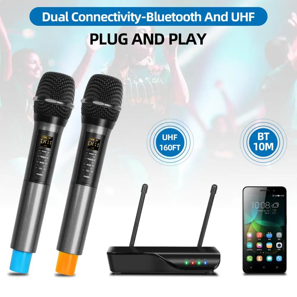 Wireless Microphone Depusheng DX6 UHF Dual Channel System Two Handheld Mic With Echo Treble Bass Bluetooth For Family Outdoor