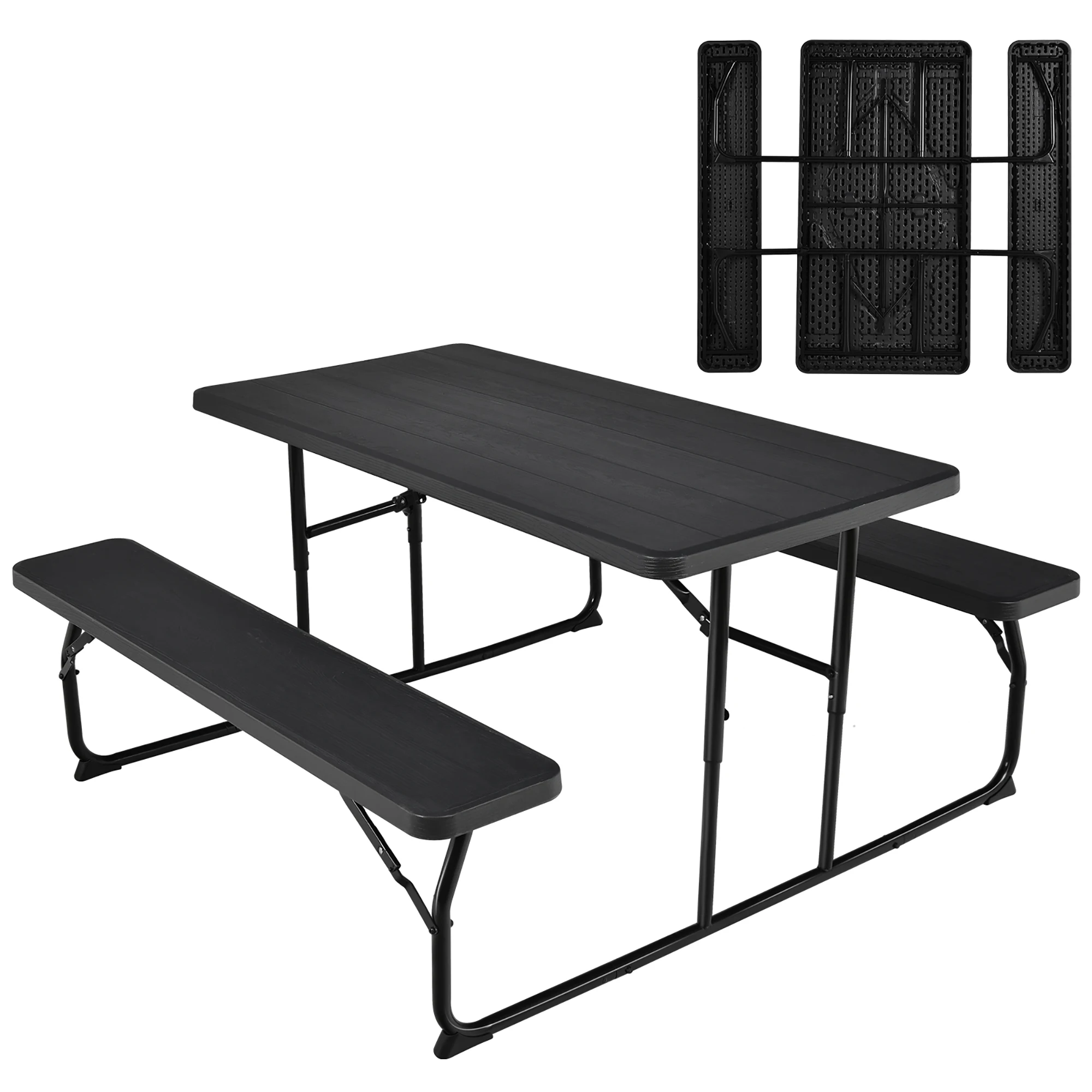 Foldable Picnic Table Bench Set Outdoor Camping for Patio & Backyard Black