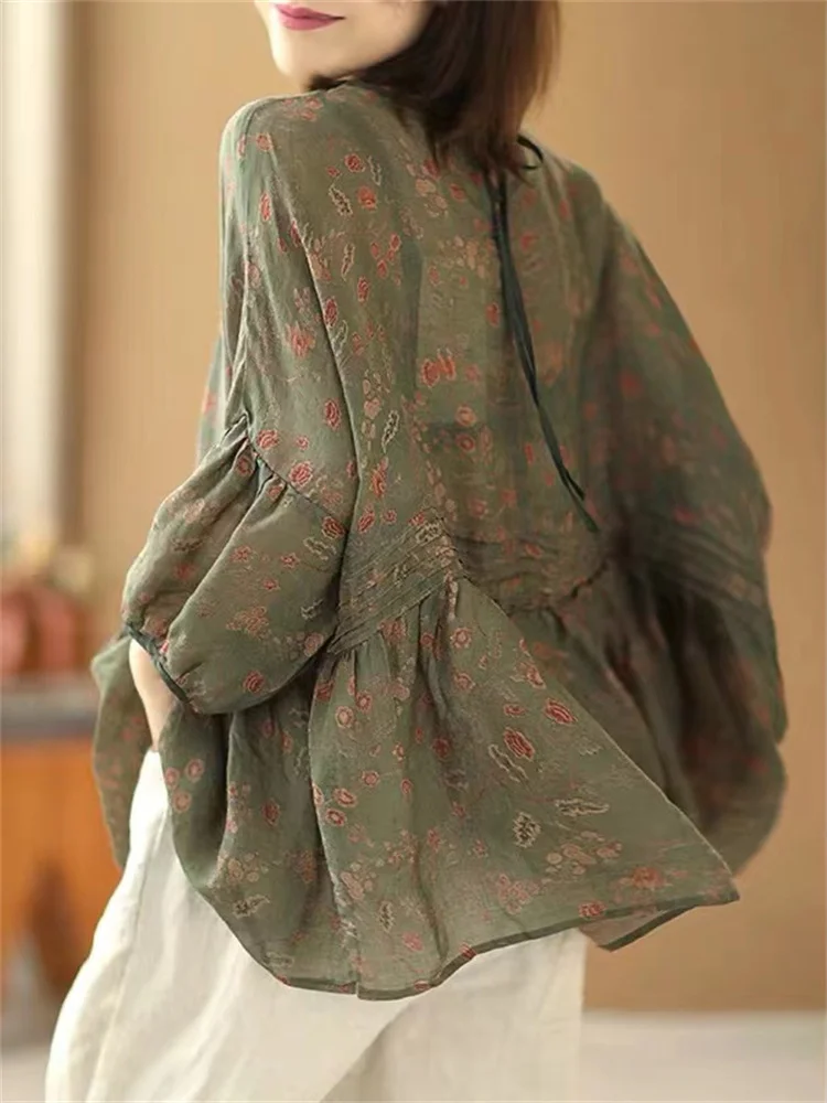 Oversized Summer Vintage Cotton Linen Women Floral Blouse Shirt Korea New Ladies Womens Casual Loose Pullover Big Size Blouses