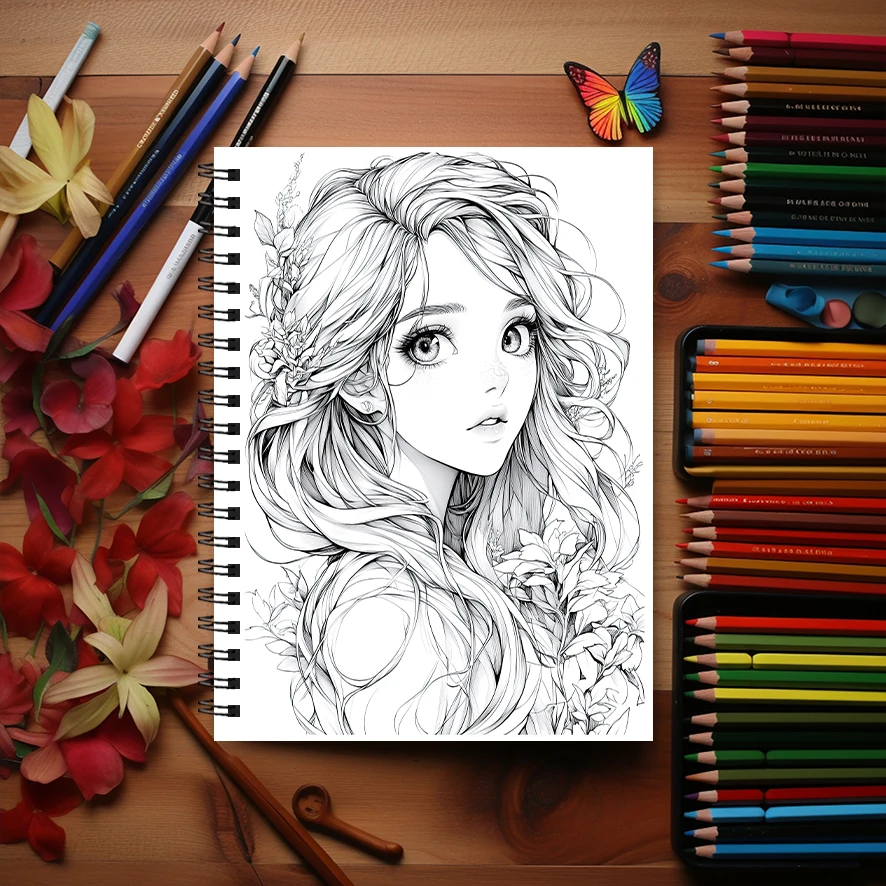 Anime Divas Adult Coloring Book - 8.3x 11.2 Inch 22 Page Coloring Book - Helps Reduce Stress and Ease Emotions