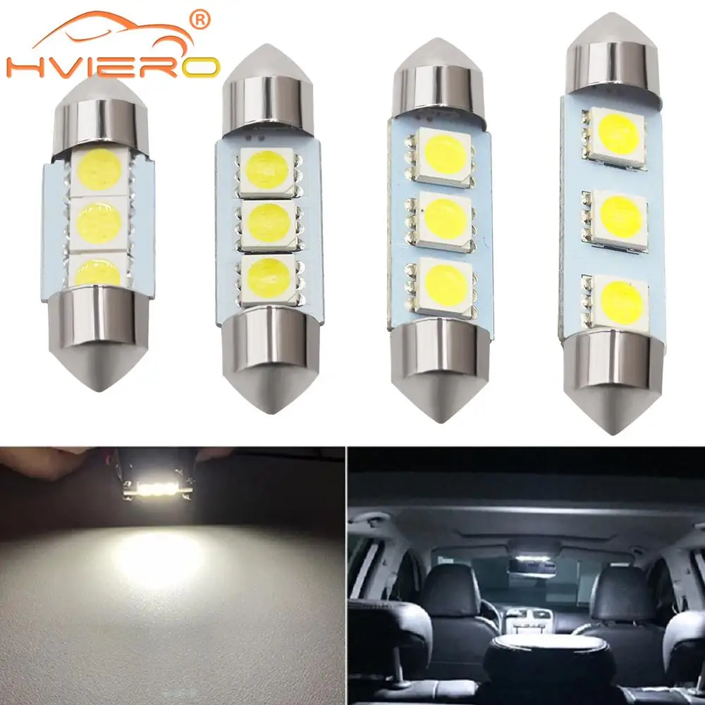 2Pcs White Ceiling Bulb C5W C10W 5050 3SMD 31/36/39/41mm DC12V Car License LED Dome Festoon Door Light Reading Lamps Interior