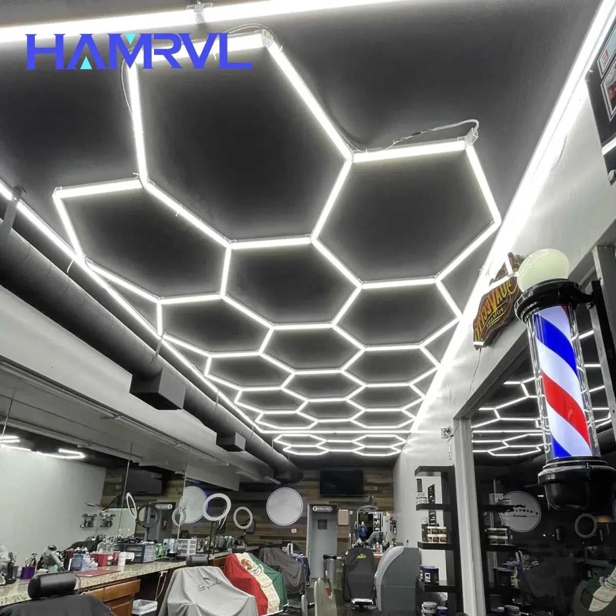 Honeycomb LED Hexagonal Garage Lighting Barber Shop Ceiling Warm Light 4000k 3000k 6000k Workshop Mall Basement Gym Car