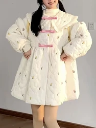 Inverno Kawaii parka vestito di un pezzo donna colletto Peter Pan dolce vestito allentato femminile moda coreana Chic vestiti caldi 2024 nuovo