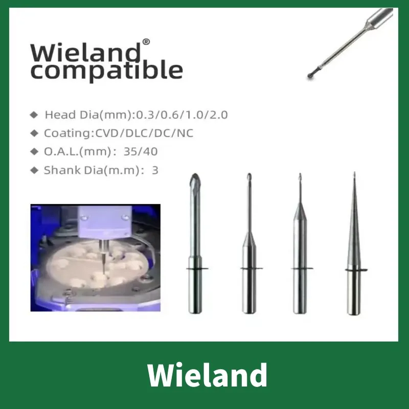 Wieland Select/Mini Zirconia PMMA DC Milling Burs D3*35L for Dental Lab Glass Ceramic Material Grinding Tool Dentistry