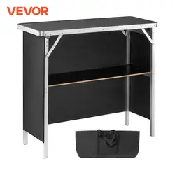 VEVOR Mostrador para stand de feria, mesa de bar plegable portátil de 97,5 x 38,5 x 87 cm de largo con bolsa de transporte, estante de almacenamiento y falda negra para fiestas, pícnic, exposiciones