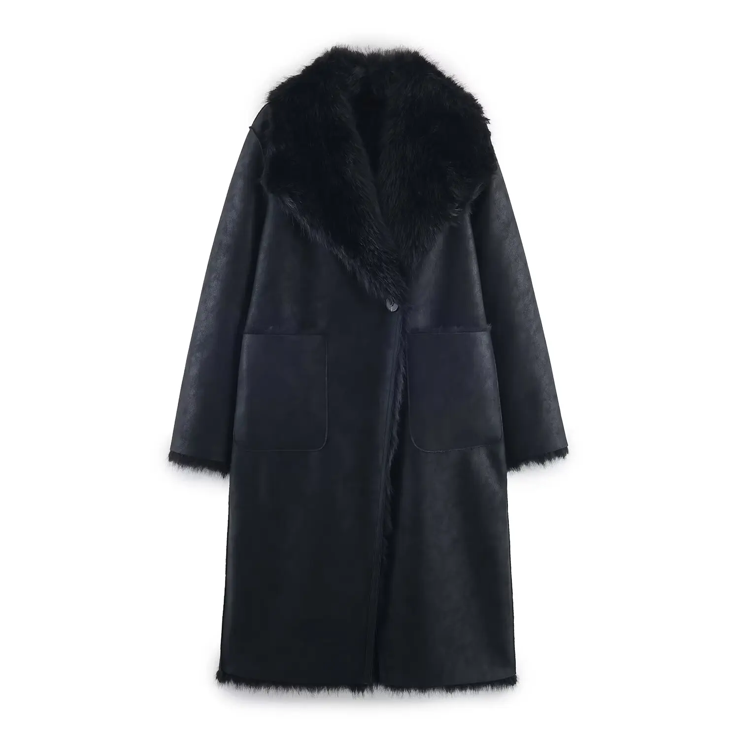 DiYiG WOMAN 2025 خريف موضة جديدة تأثير الفرو الصناعي معطف على الوجهين ريترو كم طويل كل مباراة التلبيب معطف ملابس خارجية Mujer