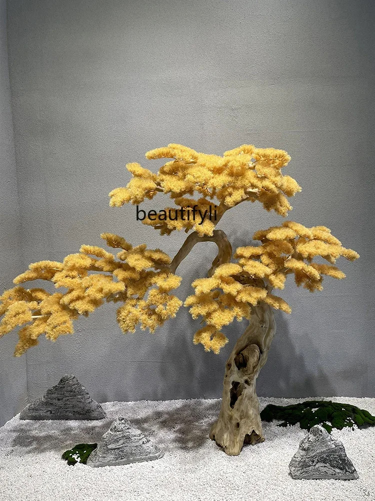 Simulation Yellow Welcome Pine Shape Fake Trees Decoration Hotel Office Floor Decorative Tree