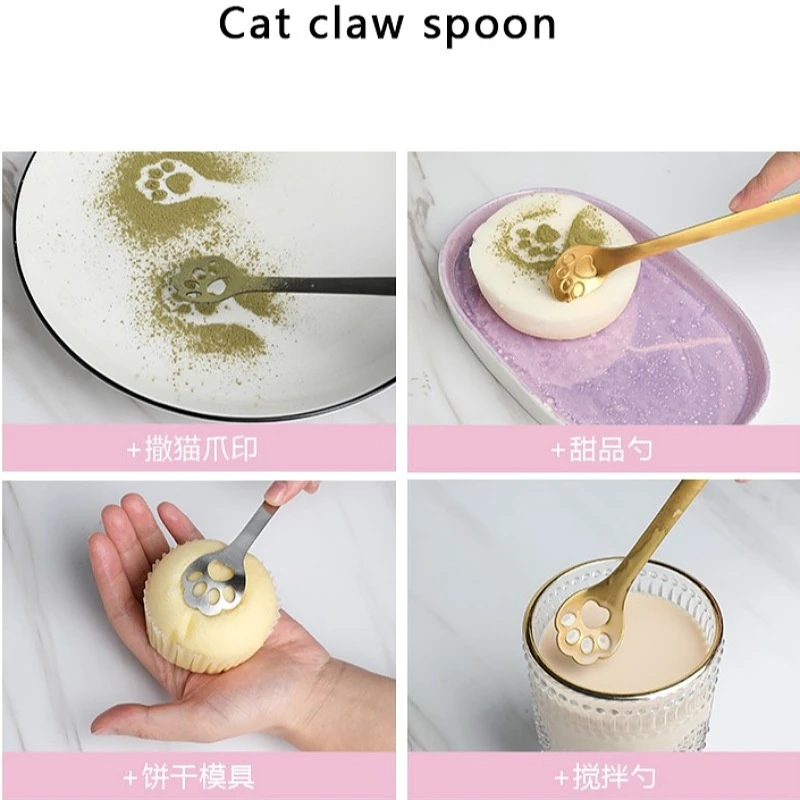 Creative Cute Cat Dog Claw 304 Stainless Steel Spoon Hollow for Ice Cream Coffee Tea Dessert Spoon Kitchen Tableware Accessories