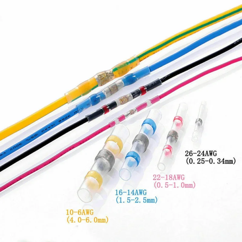 100pcs Wire Connectors Electrical Solder Seal Heat Shrink Sleeve Waterproof Insulated Electrical Butt Splice Connector Terminals