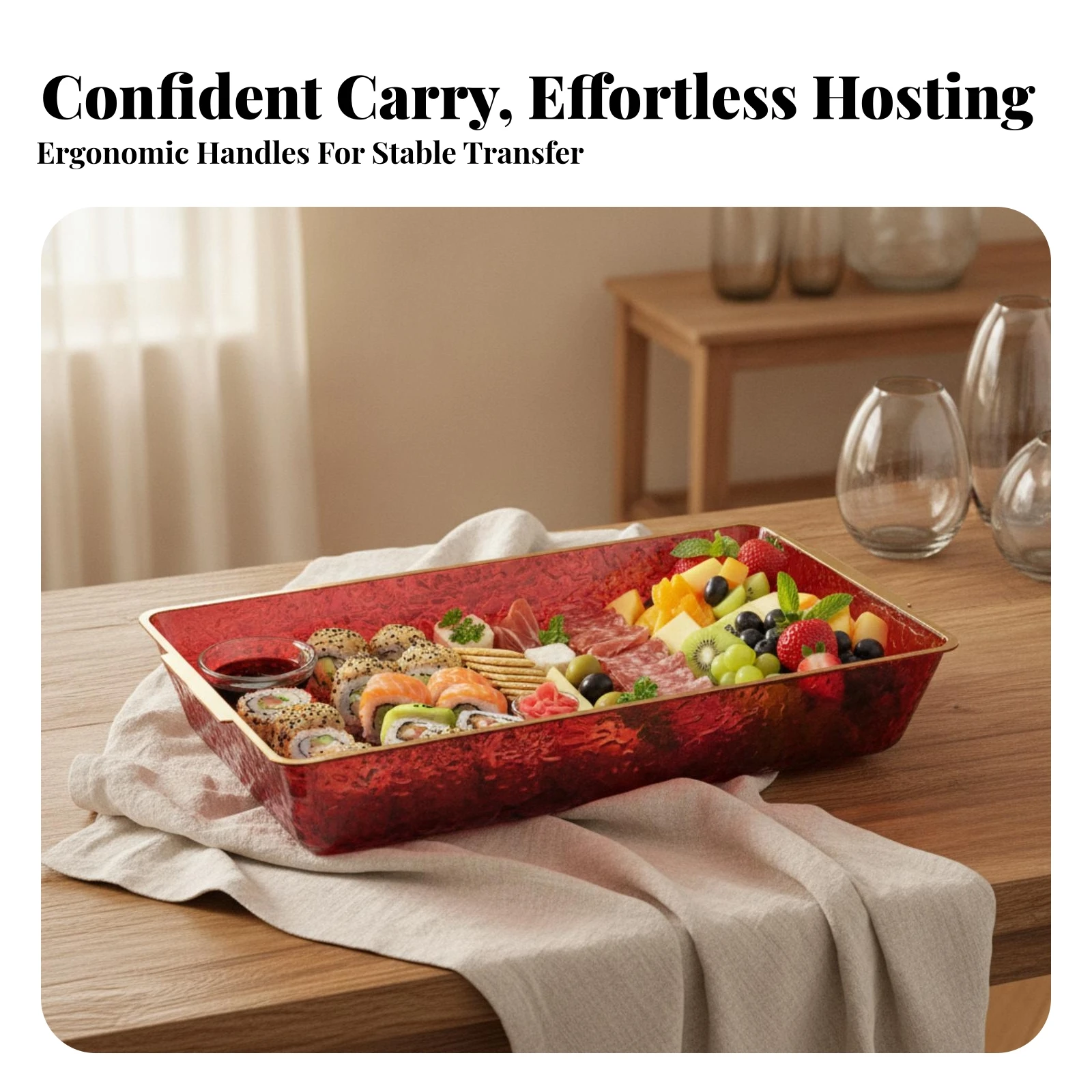 Fruit Tray with Lid Rectangular Serving Tray with Cover Container Plastic Easy to Clean for Hosts, Party, Buffet