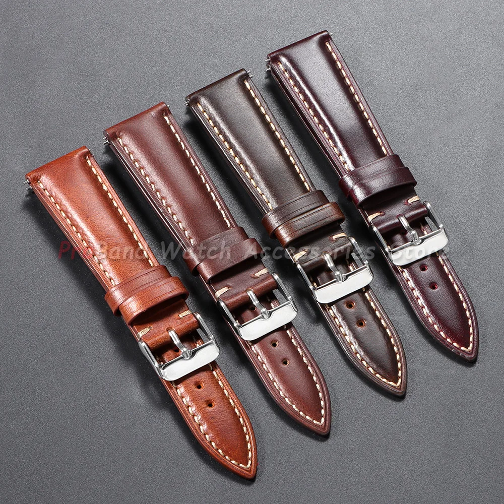 18mm 19mm 20mm 21mm 22mm Universal Watch Straps Retro Head Layer Oil Wax Leather Watchband Quick Release Band Men's Accessories