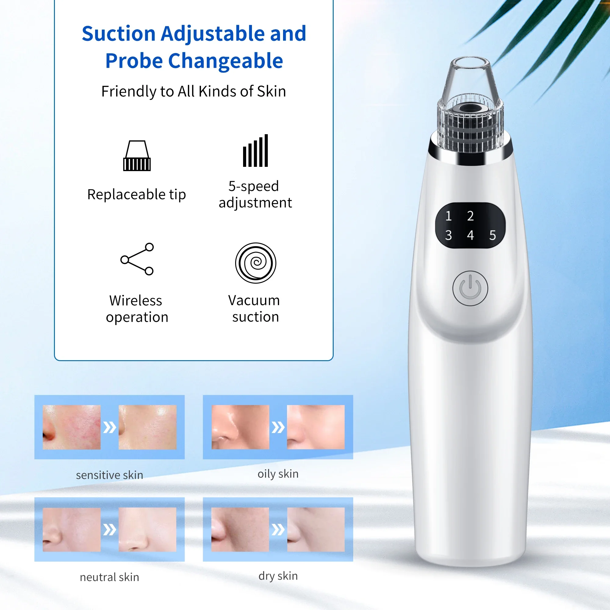 Professional Face Cleansing Vacuum Suction Machine Rechargeable Blackhead Pore Vacuum Removal Instrument