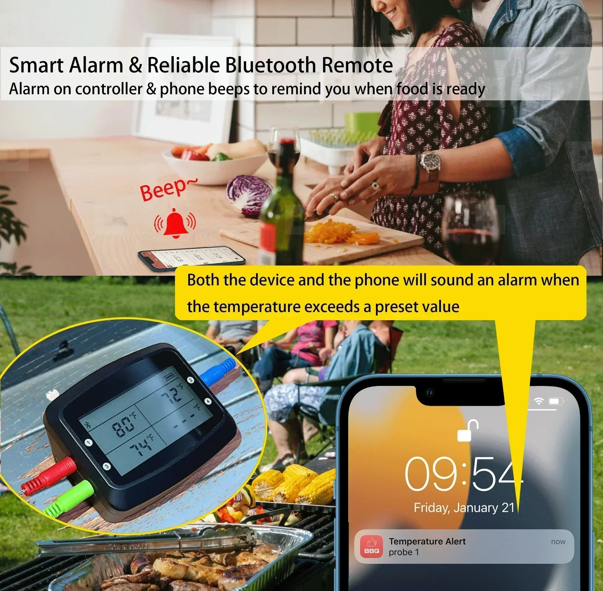 Smart meat Thermometer Wireless Kitchen Cooking Meat Thermometer Bluetooth with FREE APP Smart BBQ Food Probe Thermometer