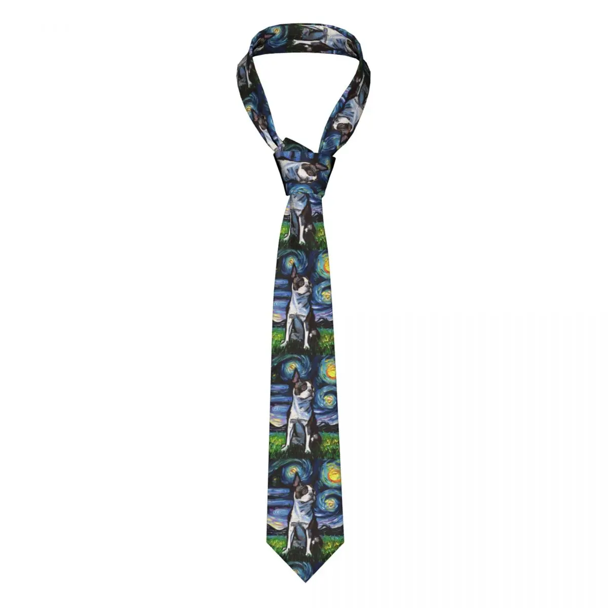 Formal Starry Night Boston Terrier Dog Neckties Men Customized Silk Pet Lover Party Neck Tie