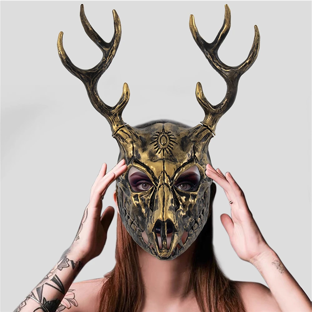 Antlers Masks Cosplay Animal Bighorn Sheep Deer Bone Antler Halloween Party Stage Play Performance Masquerade Scary Masks Props
