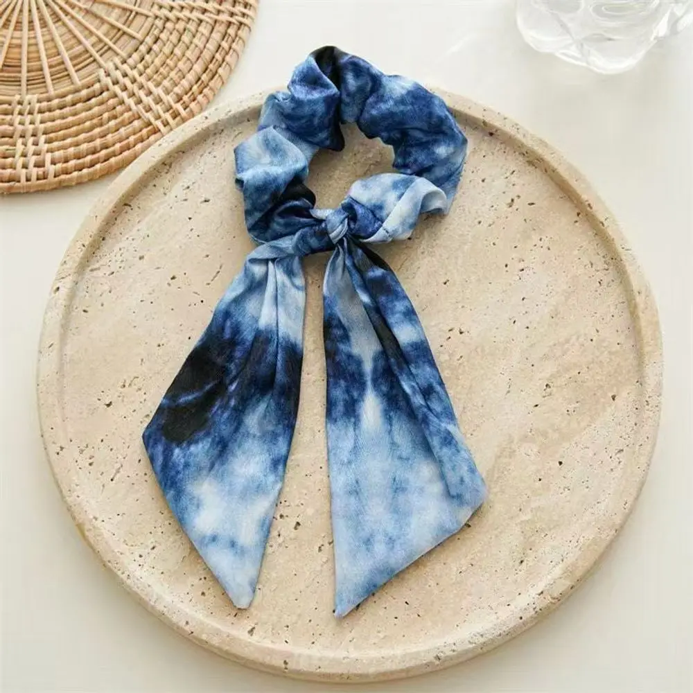 

Starry sky blue oil painting bow ribbon large intestine hair ring head rope hair ponytail spring and summer outdoor departure rope hair accessories for women
